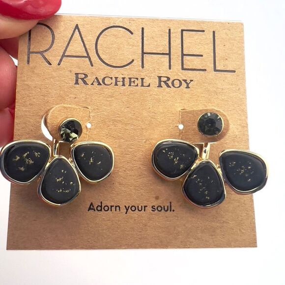 RACHEL Rachel Roy Gold and Dark Earrings - Picture 2 of 2